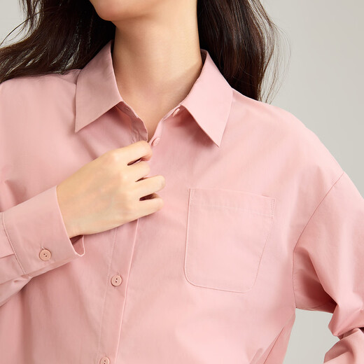 INMAN Simple Commuting Long Sleeve Shirt Women's 2025 Autumn Professional Versatile Embroidered Loose Stacking Shirt Top Lotus Pink-18538749 S