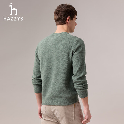 HAZZYS Men's 2025 Autumn New Henley Collar Cardigan Men's Solid Color Pullover Knitted Men's Sweater ABYZD0CCD11 Dark Khaki DK XL (180/100A 50)
