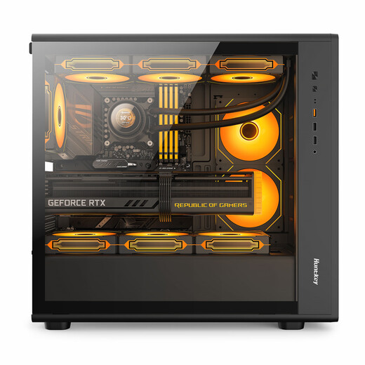 航嘉G63战戟 侧透玻璃机箱 M-ATX主板/长显卡/360水冷 G63mini台式机电脑主机机箱/卡扣式玻璃 G63MAX黑+6个ARGB风扇（四正二反）