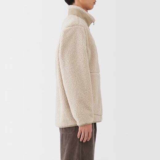 MUJI Men's Long Wool Fleece Jacket Men's Coat 25th Autumn and Winter New Arrival Polar Fleece Men's AB1PBA5A Light Yellow L (175/100A)