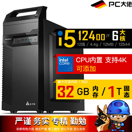 PC Gangster (PCDL) Core i5-12400 six-core commercial home office online course customer service operation desktop computer host 32GB memory 1TB SSD solid state drive