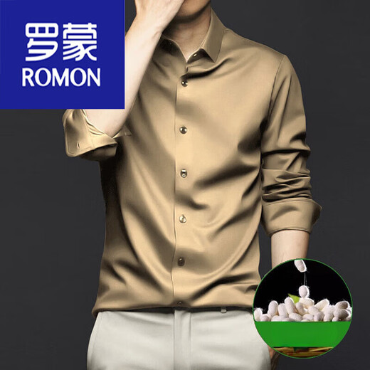 ROMON mulberry silk shirt men's long-sleeved no-iron business 2026 silk drape plus size shirt suit feel black L 40 (recommended 115-130 Jin Jin equals 0.5 kg)