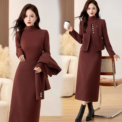 Chu Xin Dress Autumn and Winter 2025 New Women's Light Luxurious High-Quality Woolen Style Fashionable Three-piece Suit Skirt Ancora Red 2XL