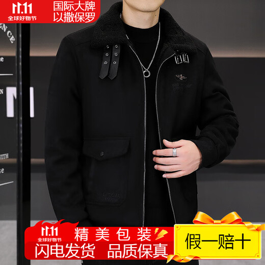 Isaac Paul (YISABAOLUO) autumn and winter high-end light luxury men's leather jacket plus velvet and thickening to keep warm youth deerskin velvet motorcycle fur all-in-one jacket camel high-end (high quality) plus velvet XL 180/100A