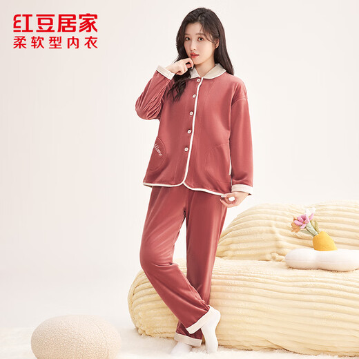 Hodohome Women's Baby Velvet Antistatic Plus Velvet Thickened Warm Pajamas Women's Home Clothes Red L