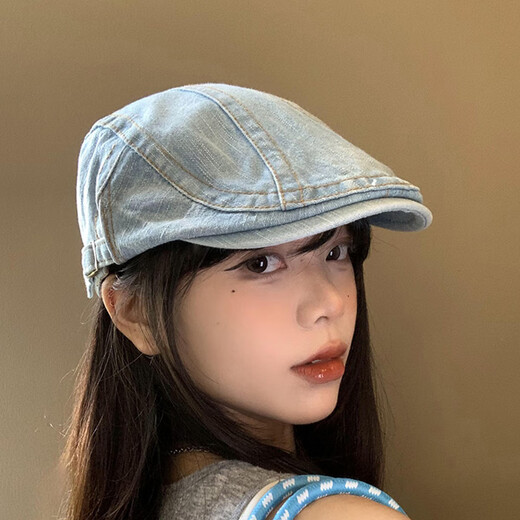 邦帛世贝雷帽复古牛仔前进帽女 四季通用时尚百搭文艺水洗做旧贝雷帽 前进帽【复古-牛仔】 均码