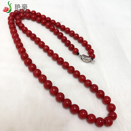 Yanhao Boutique Natural Coral Necklace Ox Blood Red Koscica Ball Necklace Collection Jewelry Gift 6.3-7