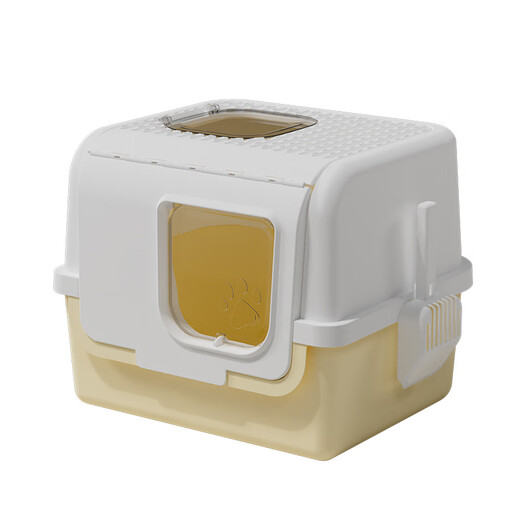 Leyoupai extra-large cat litter box fully enclosed flip-up anti-splash kitten cat litter box cat litter box cat litter box cat toilet milk yellow
