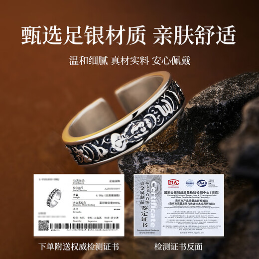 GLTEN Pixiu sterling silver 999 men's six-character mantra open ring single ring birthday commemorative gift for boyfriend and husband