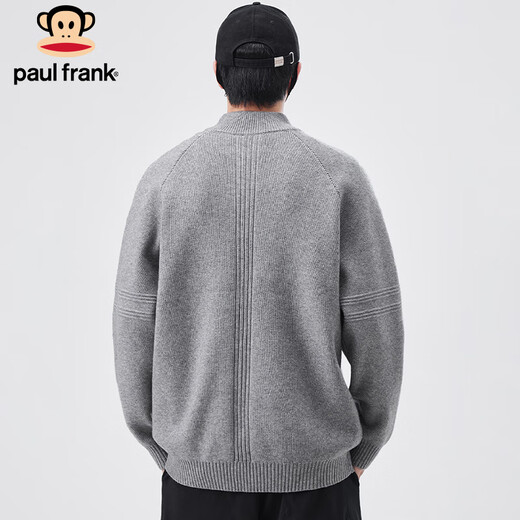 Paul Frank sweater men's autumn and winter half turtleneck zipper sweater men's warm loose sweater jacket gray XL