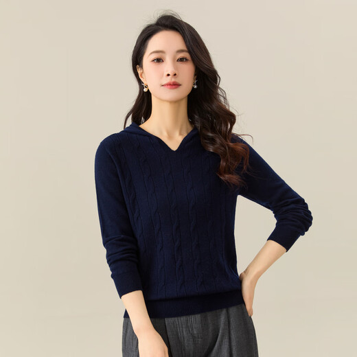 Chunzhu Broken code pick-up, autumn and winter new 100% wool hooded knitted sweatshirt cable age-reducing casual women's woolen sweater Shangqing 2XL (130-150Jin Jin equals 0.5 kg)