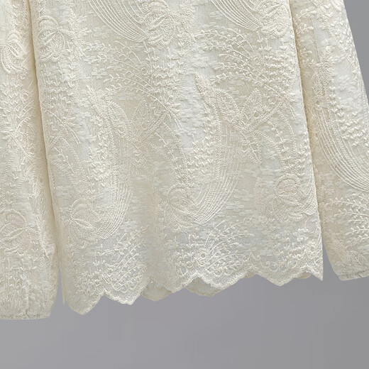 Sibaishe long-sleeved shirt for women 2026 spring new style solid color splicing round neck right shoulder lace top