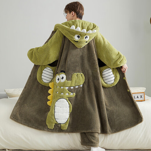 Yu Zhaolin Men's Pajamas Autumn and Winter Coral Velvet Plus Velvet Thickened Winter Youth Pajamas Men's Flannel Bathrobe Home Clothing