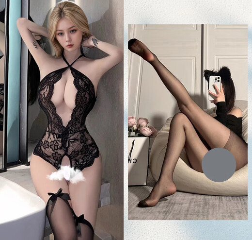 Manyan Pure Desire Sexy Pearl Backless Hollow Halter Low-cut Perspective Slit One-piece Bodysuit Nightclub Hot Girl Women's Clothing White Suit One Size