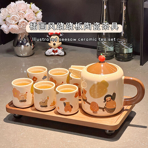Xibaisheng ceramic tea set complete set for home hospitality teapot teacup wedding souvenir housewarming gift cup set gift box tea set 8-piece set 1856