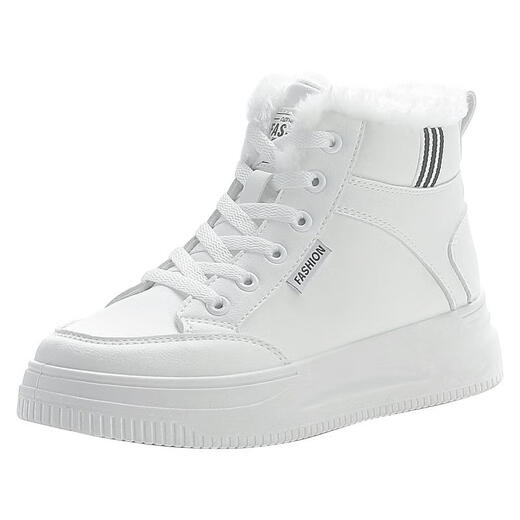Pull back genuine leather high-top plus velvet sports shoes for women 2025 winter non-slip warm cotton shoes soft sole casual travel shoes white black plus velvet 38