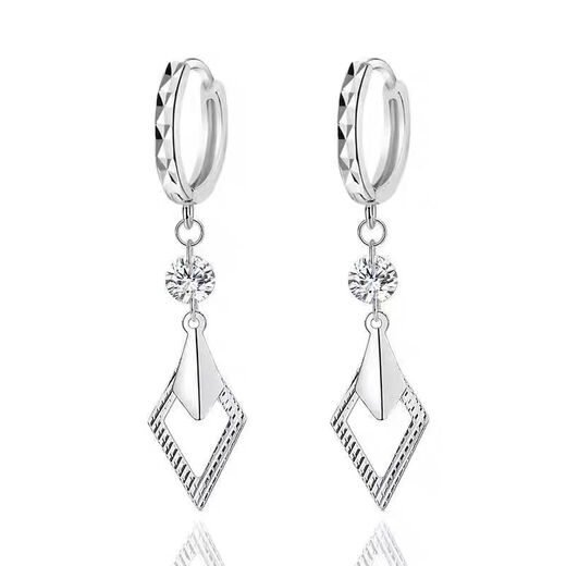 Nine-year-old 99 sterling silver double diamond geometric carving silver earrings for women, rhombus solid silver earrings birthday gift for girlfriend, classic double diamond, solid silver weight about 3g