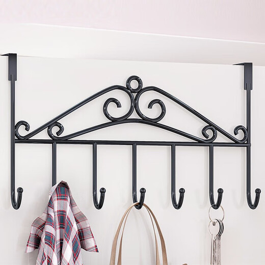 Hook behind the door, no need to punch holes, wall-mounted bedroom door hanger clothes and hat storage rack artifact seven hooks - length 42CM white