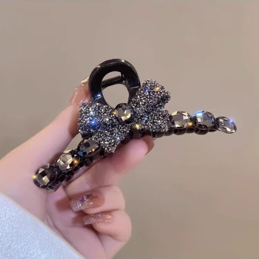 Full diamond bow tie clip, new high-end large-size hairpin, temperament clip for the back of women's head, black full diamond clip, 1 piece