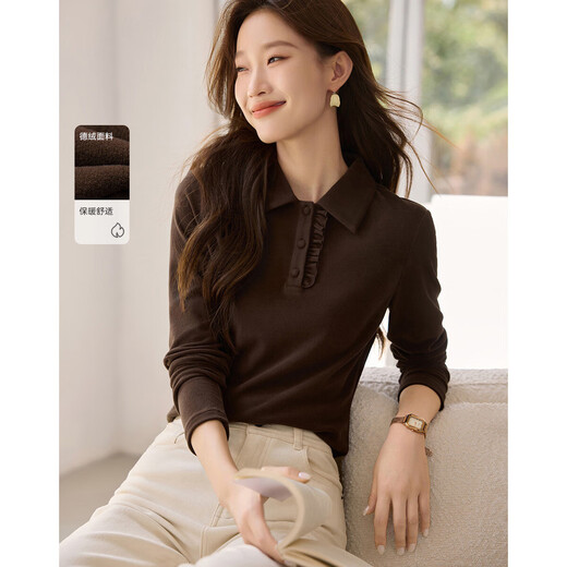 Mohan Yimei warm and comfortable lapel fungus age-reducing shirt for women 2025 winter new style German velvet fashion shirt