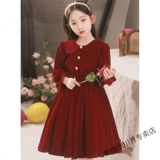 Ge Sufan girls' dress high-end autumn and winter red princess dress tutu skirt piano performance suit New Year's dress plus velvet 006 regular burgundy spring and autumn style 110