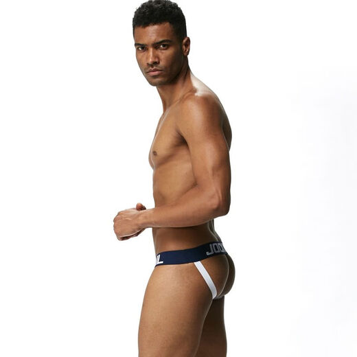 JOCKMAIL running men's double underwear men's shorts ice silk sexy sexy U-convex low-waist sports thong men's sapphire blue M