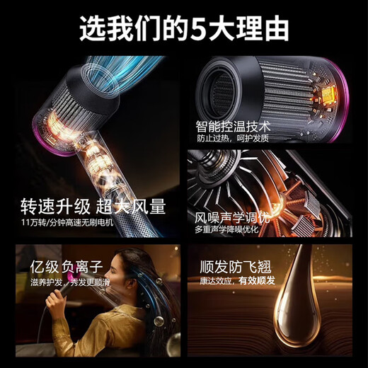 Mrs. Jayden's leafless high-speed hair dryer for home silent negative ions high-power hair care hair dryer high wind hair dryer barber shop hair dryer Huaqiangbei blow curling set for men and women Iris purple billion-level negative ions single nozzle 1.8 meters wire gift box constant temperature hair care丨TOP list丨Super long warranty only replacement not repair