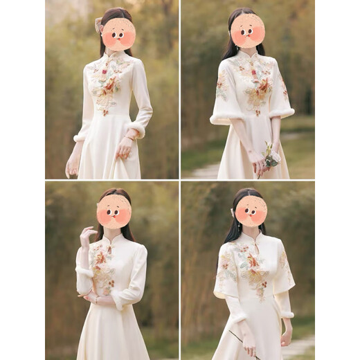 Xin Youjie rents Chinese-style bridesmaid dresses for winter, high-end niche cheongsam sisters' group dresses, women's daily wear in autumn and winter 6027 champagne color long section A 1-3 days S