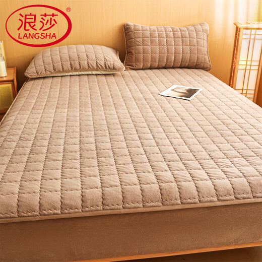 Langsha 2025 New Type A Baby Velvet Quilted Sheet Single Product Single Piece Mattress Protector Bed Protector Khaki Single Sheet 180cm*200cm