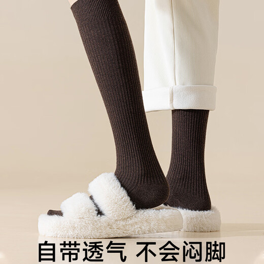 Niqing Wool Over-the-Knee Socks Women's Autumn Coffee Color Stockings Warm Pressure Slimming Vertical Bar Women's Autumn and Winter Brown High Socks Over-the-Knee 2 Pairs Optional Remarks (Be sure to leave a message) One size fits all