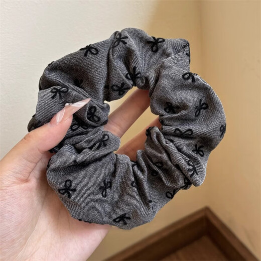 Garenbei 25 new autumn and winter Korean style high-end autumn and winter hair accessories with white elastic rubber band, simple and sweet temperament large intestine hair tie, bow large intestine hair tie 2 pieces, black + gray