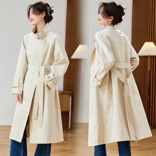 SUSTYLE luxury high-end brand women's high-end windbreaker 2025 autumn long loose casual age-reducing waist fashion coat black M