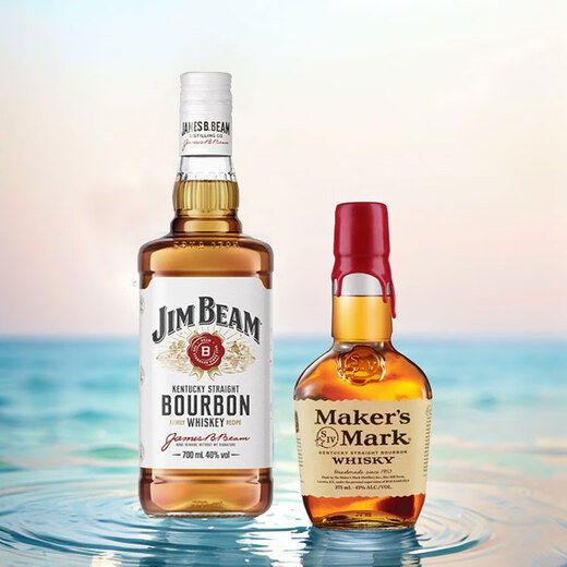 金宾Jim Beam波本威士忌 美国进口洋酒白占边 500ml+美格375ml 礼盒