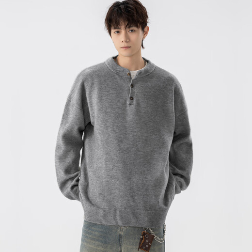My Speed (WOOD SOON) Henry Collar Sweater Men's Autumn and Winter American Old Money Style Warm Knitted Sweater Loose Basics Bottoming Shirt Top Off-White XL