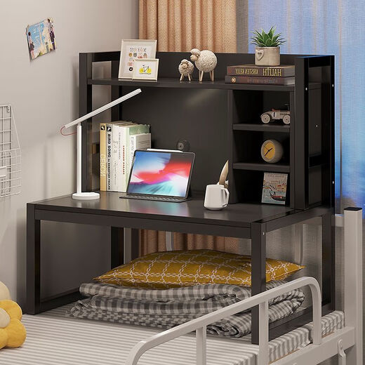 Mitig Dormitory Artifact Bed Lazy Steel Frame Laptop College Student Desk Bedside Storage Rack Top Bunk Computer Desk Self-Assembly (Provide Tutorials and Tools) Maple Cherry Wood Color Whole Backboard with Bookshelf 80*50*90