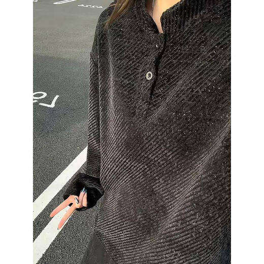 Introducing American retro Henry collar twill chenille long-sleeved T-shirt men's autumn casual sweatshirt large size loose bottoming shirt white gray L