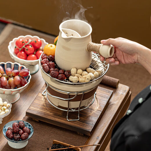 Hig Shark makes tea around the stove, household indoor roasted tea canister tea, internet celebrity tea making set, single teapot, pottery stove, charcoal stove, complete set, DY canister teapot-02, can be burned over an open flame or dry, 501mL (inclusive) - 600mL (inclusive)