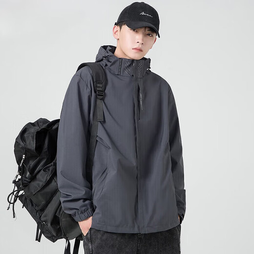 Spring and Autumn Outdoor Sports Windproof and Waterproof Large Size Jacket Top Couple Jacket Detachable Hood Mountaineering Cycling Jacket Black Three-in-One Detachable 2XL