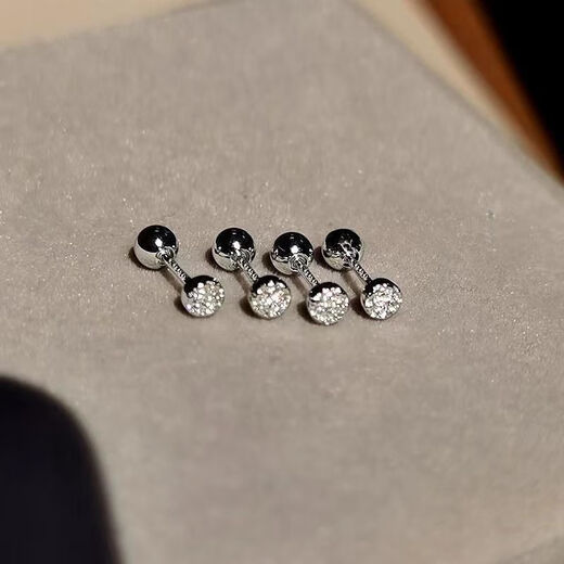 RSRDDY Lao Phoenix 9999 sterling silver hypoallergenic earrings silver needle zircon double-headed sleep-free earrings screw ear bone for women round full diamond earrings ear piercing Lao Fengxiang same style 1 pair