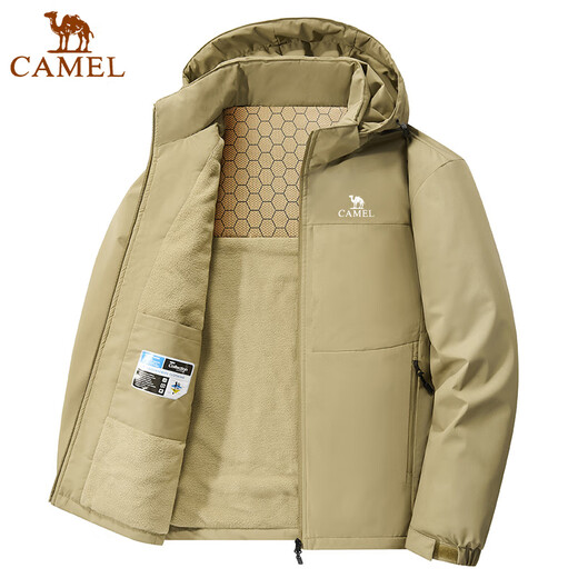 Camel Jacket Men's Graphene Autumn and Winter Jacket Men's Windbreaker New Hooded Velvet Thickened Large Size Top for Middle-aged and Young People Dark Blue M Recommended 100-120Jin Jin equals 0.5 kg
