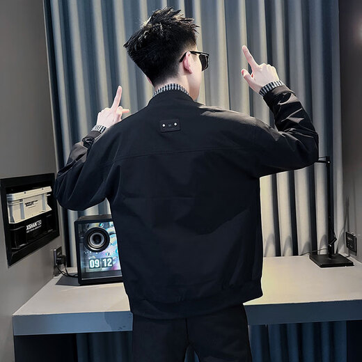 Jason's fake two-piece jacket men's autumn and winter cotton-padded handsome trendy top 2025 new high-end men's stand-up collar jacket JK215 black (regular style) XL (130-145Jin Jin equals 0.5 kg)