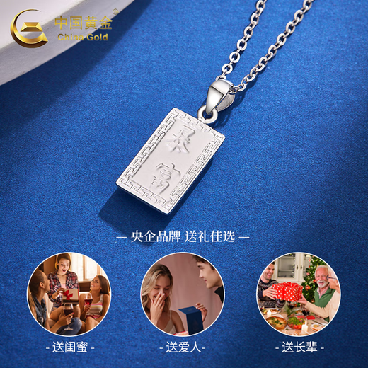 China Gold (CHINA GOLD) pt950 platinum necklace for women to get rich, small gold bar pendant, platinum clavicle chain, Valentine's Day birthday gift for girlfriend, platinum small gold bar pendant, about 5.5g, free sterling silver chain + brand gift box