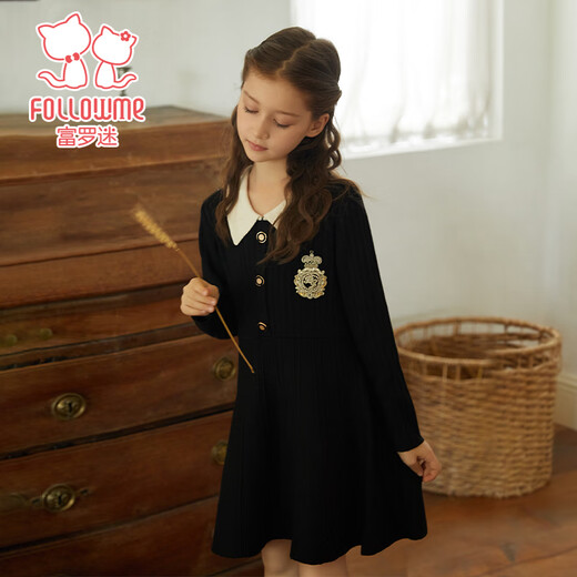 Fuluomi Girls' Dress Winter Fashionable Western College Style Knitted Skirt Middle and Large Children's Thickened Sweater Skirt Black 165