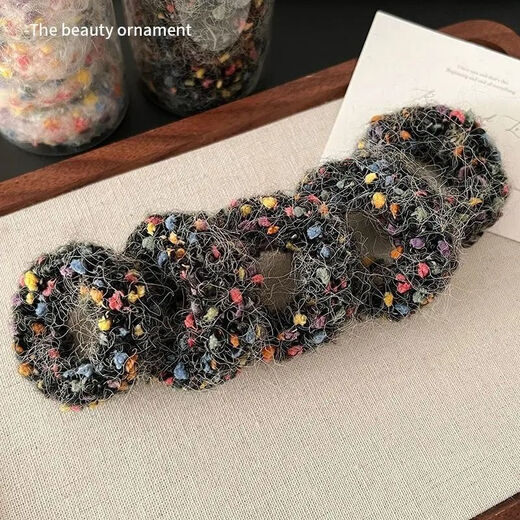 Colorful wool knitted hair tie, high elasticity and durability, towel ring, thick rubber band, women's hair tie, autumn and winter headband, W ponytail colorful dot hair tie, mixed color (set of 5)