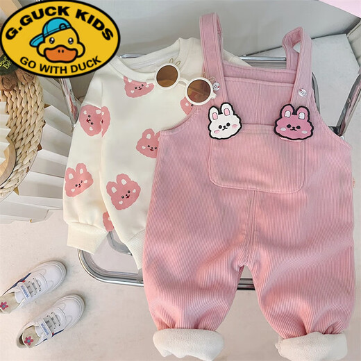 G.DUCKKIDS baby girl velvet suit autumn and winter style 2 children's clothes winter children's clothing baby overalls 1-year-old girl winter clothing pink 80 cm
