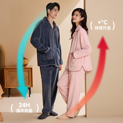Qiulu anti-static super soft flannel pajamas for women 2025 autumn and winter couple men's coral velvet home wear set retro pink (female) M