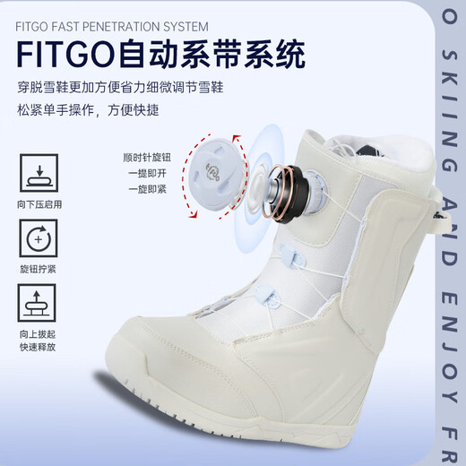 SUSIEBAY quick wear snowboard shoes for men and women with smooth flat pattern for beginners adult non-slip warm ski equipment ski boots white 40