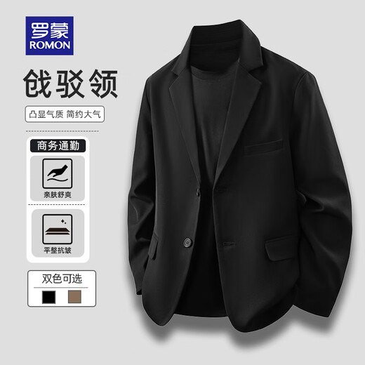 ROMON British Style Suit Jacket Autumn and Winter Loose Fashionable Retro Suit Versatile Jacket Men's Top Black XL