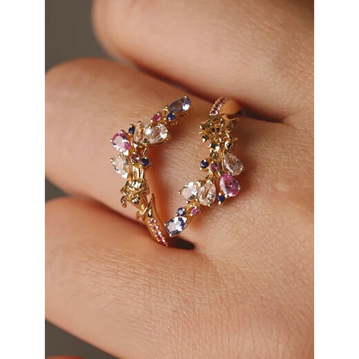 GUIG Old Phoenix Gold Store New Secret Garden Series Romantic Galaxy Flower Ring Fully Inlaid with 18K Gold Tanzanite Romantic Galaxy Flower Ring One Opening Adjustable