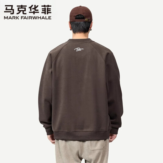 Mark Huafei Henry Collar Sweatshirt for Boys Spring and Autumn American Trendy and Handsome Splicing Casual Versatile Loose Top Men's Pullover Dark Brown Velvet M (110-130Jin Jin is equal to 0.5kg)